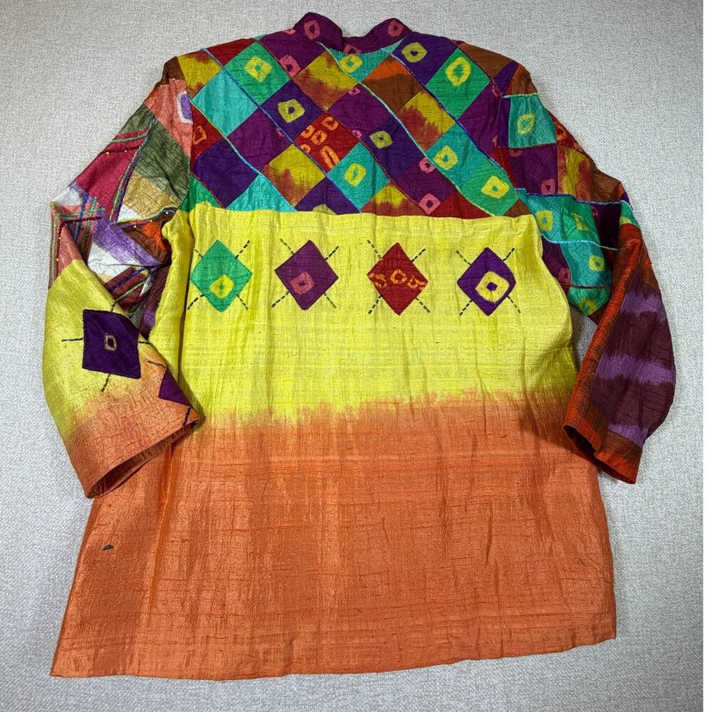 Sandy Starkman Women M Multicolor Silk Long Sleeve Boho Lagenlook Artsy Jacket - Picture 2 of 11